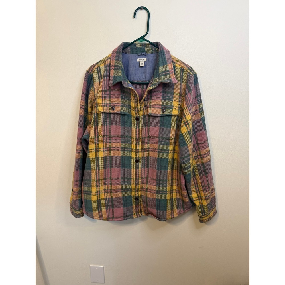 L.L.Bean Flannel Shirt Womens 1X Multi Plaid Excellent Cotton Button Down 517235